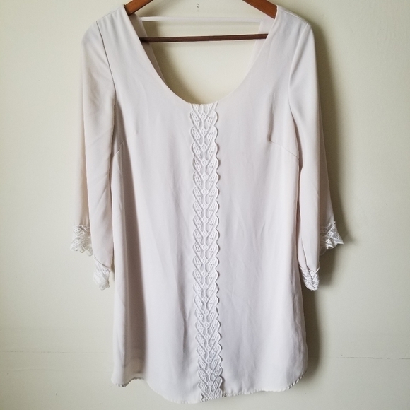 Astr Boho Mini Dress Scoop Neck Open Back In Cream Size Small EUC - Picture 10 of 13